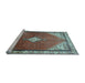 Sideview of Machine Washable Medallion Light Blue Traditional Rug, wshtr2869lblu