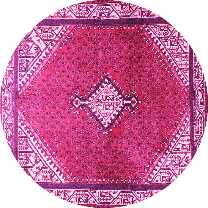 Round Machine Washable Medallion Pink Traditional Rug, wshtr2869pnk