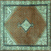 Square Medallion Turquoise Traditional Rug, tr2869turq