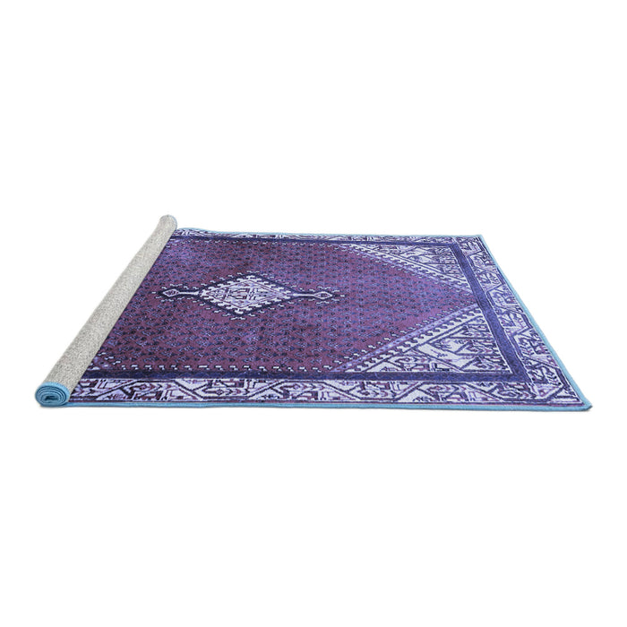 Sideview of Machine Washable Medallion Blue Traditional Rug, wshtr2869blu