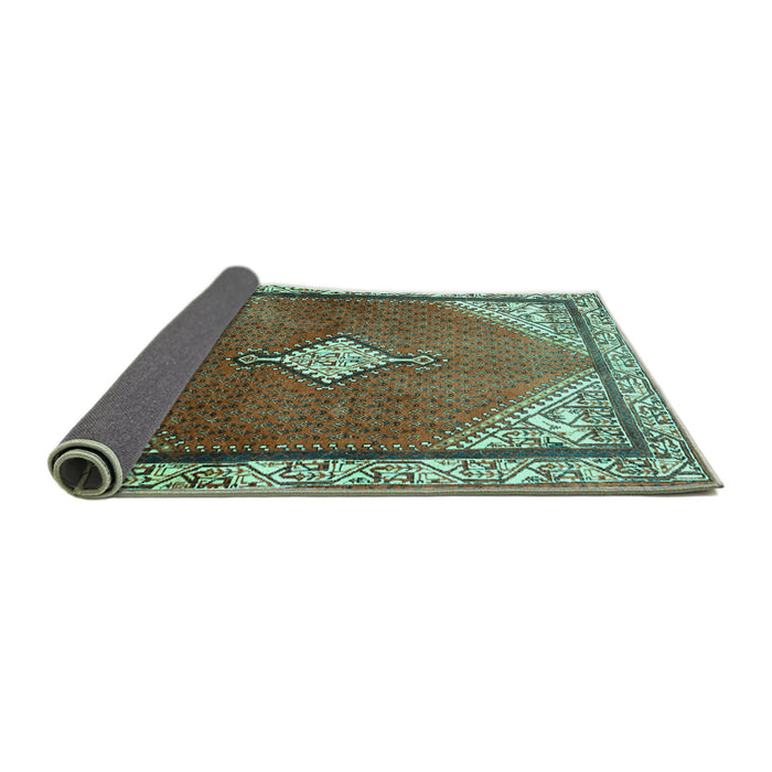 Sideview of Medallion Turquoise Traditional Rug, tr2869turq