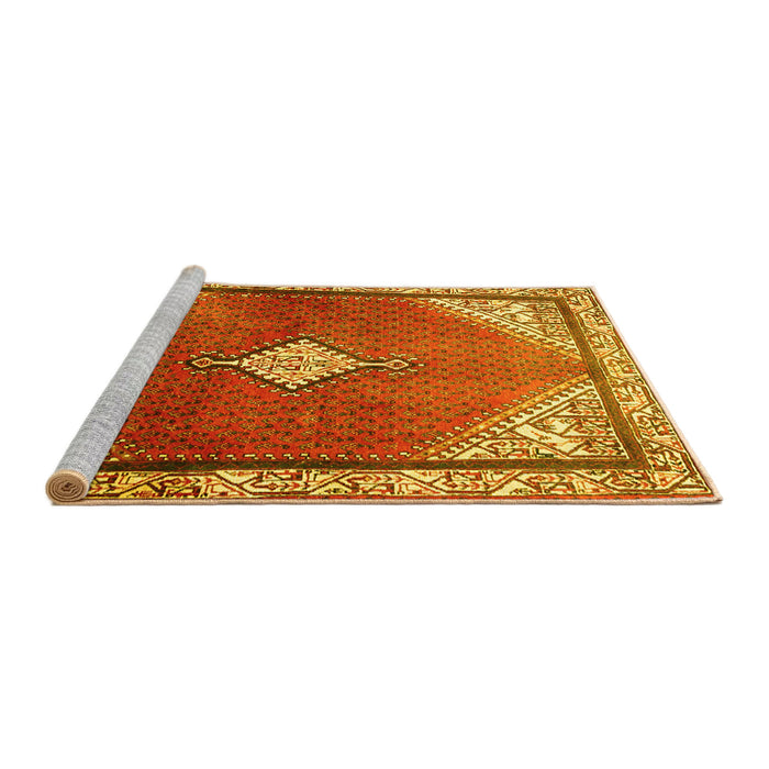 Sideview of Machine Washable Medallion Yellow Traditional Rug, wshtr2869yw