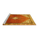 Sideview of Machine Washable Medallion Yellow Traditional Rug, wshtr2869yw