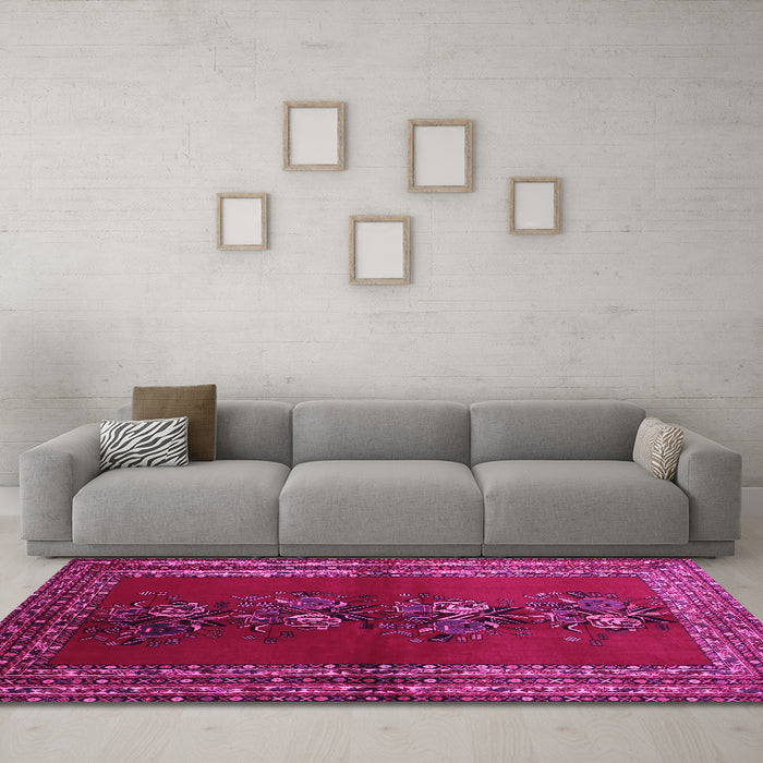 Machine Washable Persian Pink Traditional Rug in a Living Room, wshtr286pnk