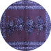 Round Machine Washable Persian Blue Traditional Rug, wshtr286blu