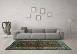 Machine Washable Persian Turquoise Traditional Area Rugs in a Living Room,, wshtr286turq