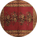 Round Machine Washable Persian Brown Traditional Rug, wshtr286brn