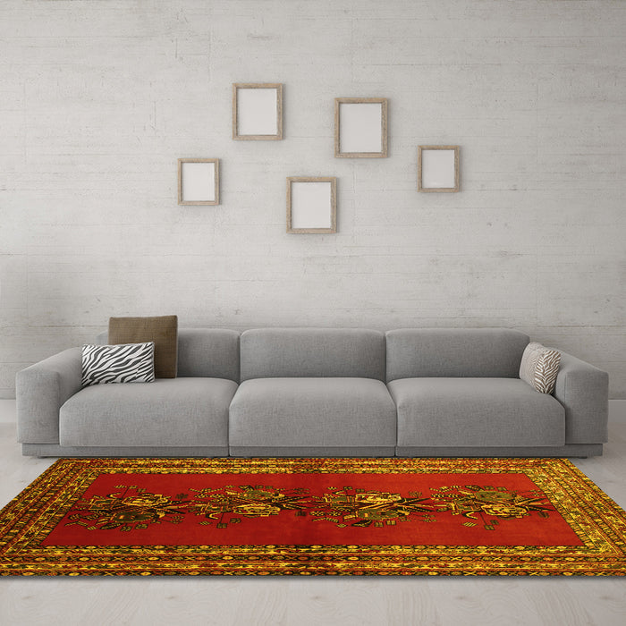 Machine Washable Persian Yellow Traditional Rug in a Living Room, wshtr286yw