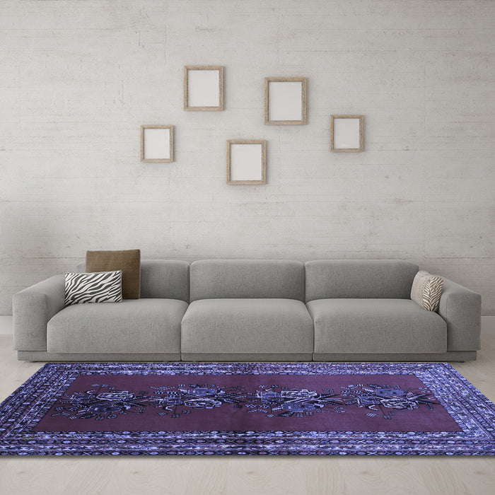 Machine Washable Persian Blue Traditional Rug in a Living Room, wshtr286blu