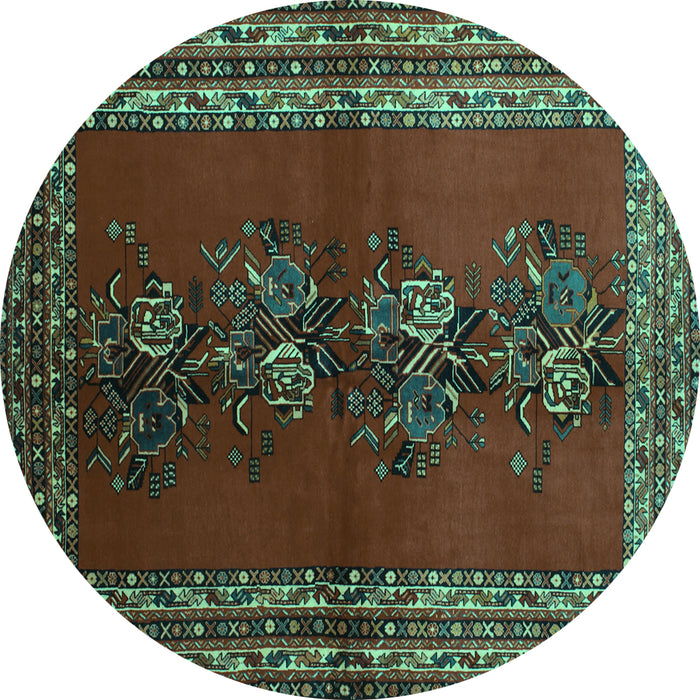Round Machine Washable Persian Turquoise Traditional Area Rugs, wshtr286turq