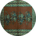 Round Machine Washable Persian Turquoise Traditional Area Rugs, wshtr286turq