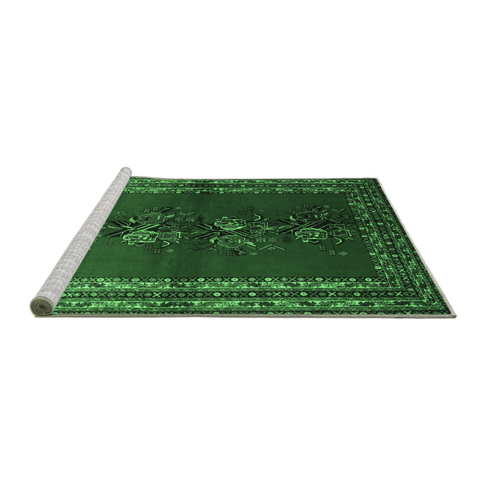 Sideview of Machine Washable Persian Emerald Green Traditional Area Rugs, wshtr286emgrn