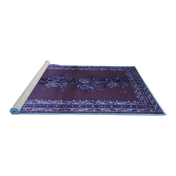 Sideview of Machine Washable Persian Blue Traditional Rug, wshtr286blu