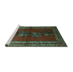 Sideview of Machine Washable Persian Turquoise Traditional Area Rugs, wshtr286turq