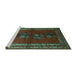 Sideview of Machine Washable Persian Turquoise Traditional Area Rugs, wshtr286turq