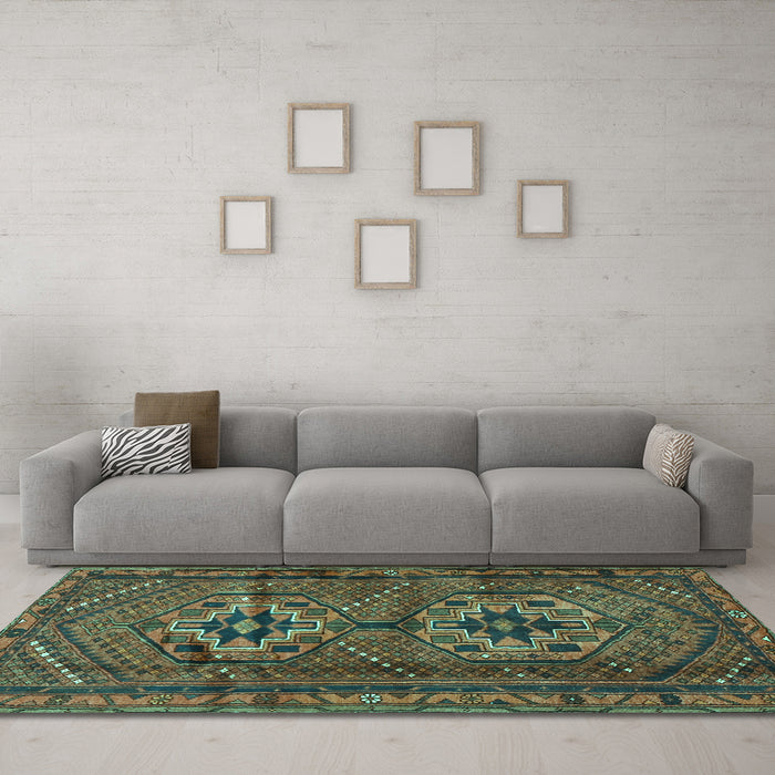 Machine Washable Persian Turquoise Traditional Area Rugs in a Living Room,, wshtr2870turq