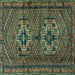 Square Machine Washable Persian Turquoise Traditional Area Rugs, wshtr2870turq