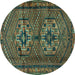 Round Machine Washable Persian Turquoise Traditional Area Rugs, wshtr2870turq