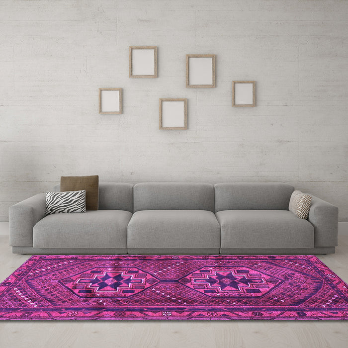 Machine Washable Persian Purple Traditional Area Rugs in a Living Room, wshtr2870pur