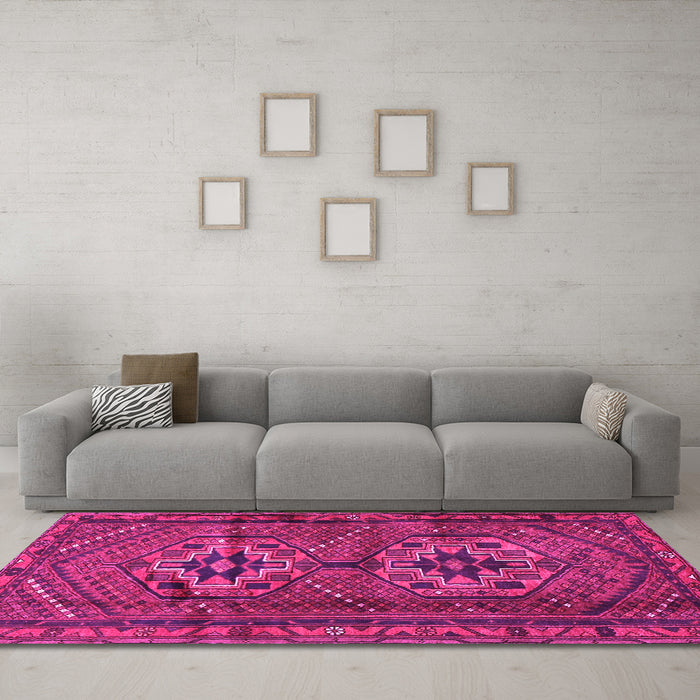 Machine Washable Persian Pink Traditional Rug in a Living Room, wshtr2870pnk