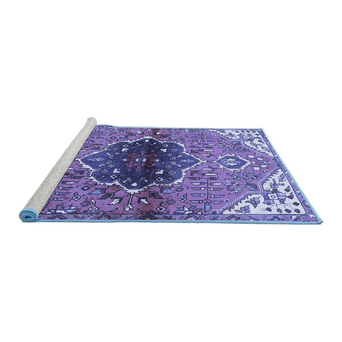 Sideview of Machine Washable Persian Blue Traditional Rug, wshtr2871blu