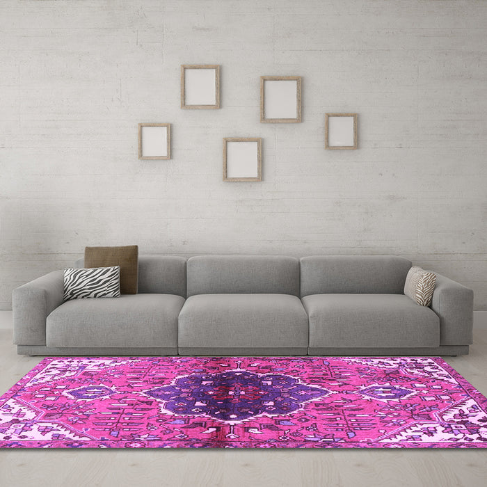 Machine Washable Persian Purple Traditional Area Rugs in a Living Room, wshtr2871pur