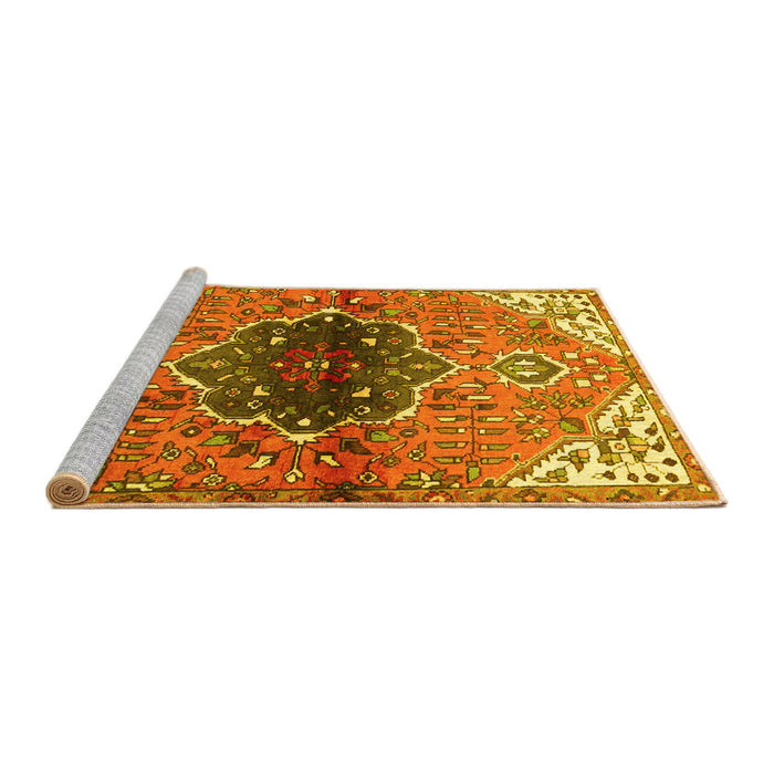 Sideview of Machine Washable Persian Yellow Traditional Rug, wshtr2871yw