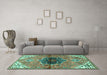 Machine Washable Persian Turquoise Traditional Area Rugs in a Living Room,, wshtr2871turq