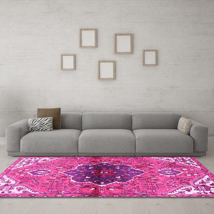 Machine Washable Persian Pink Traditional Rug in a Living Room, wshtr2871pnk