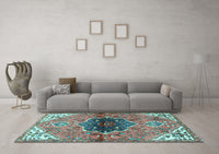 Machine Washable Persian Light Blue Traditional Rug, wshtr2871lblu