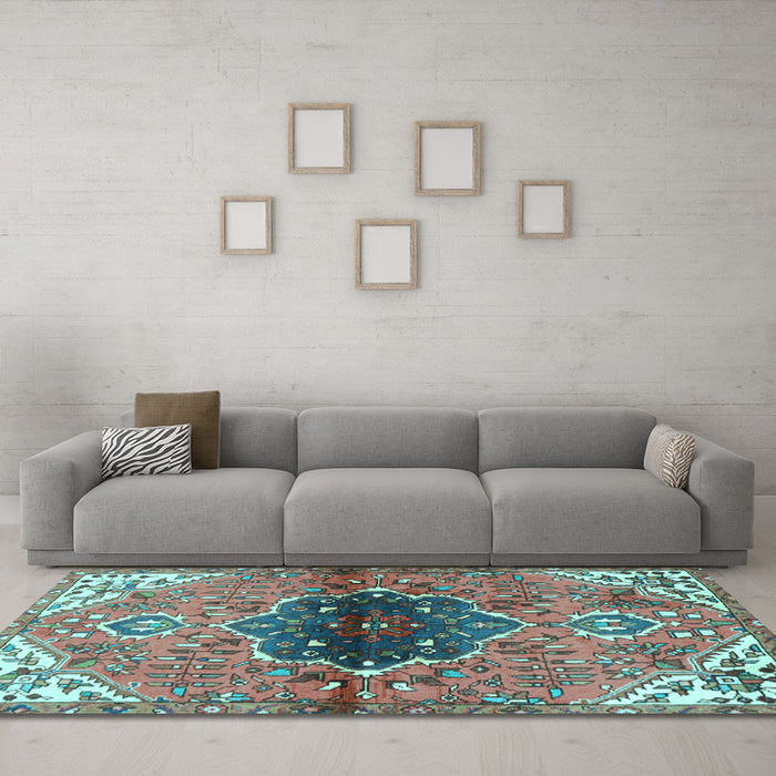 Machine Washable Persian Light Blue Traditional Rug in a Living Room, wshtr2871lblu