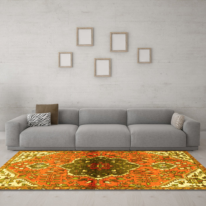 Machine Washable Persian Yellow Traditional Rug in a Living Room, wshtr2871yw