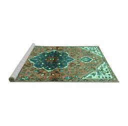 Sideview of Machine Washable Persian Turquoise Traditional Area Rugs, wshtr2871turq