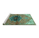 Sideview of Machine Washable Persian Turquoise Traditional Area Rugs, wshtr2871turq