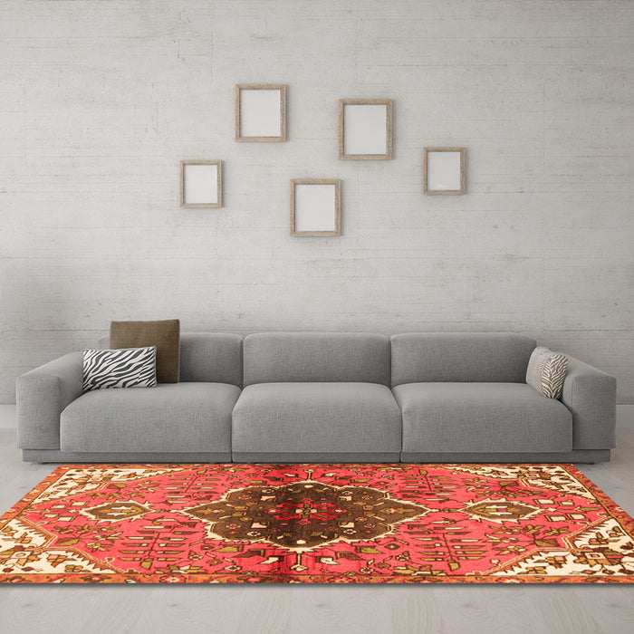 Machine Washable Persian Orange Traditional Area Rugs in a Living Room, wshtr2871org