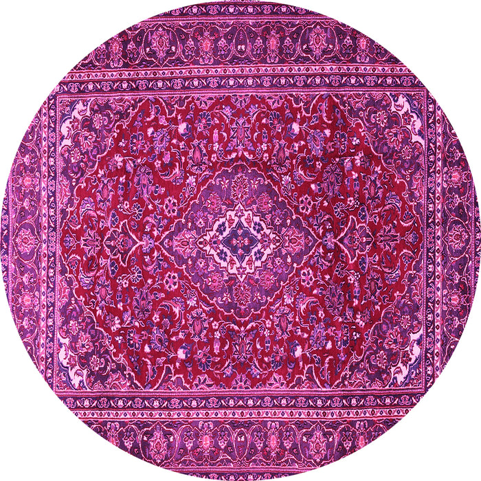 Round Machine Washable Persian Pink Traditional Rug, wshtr2872pnk
