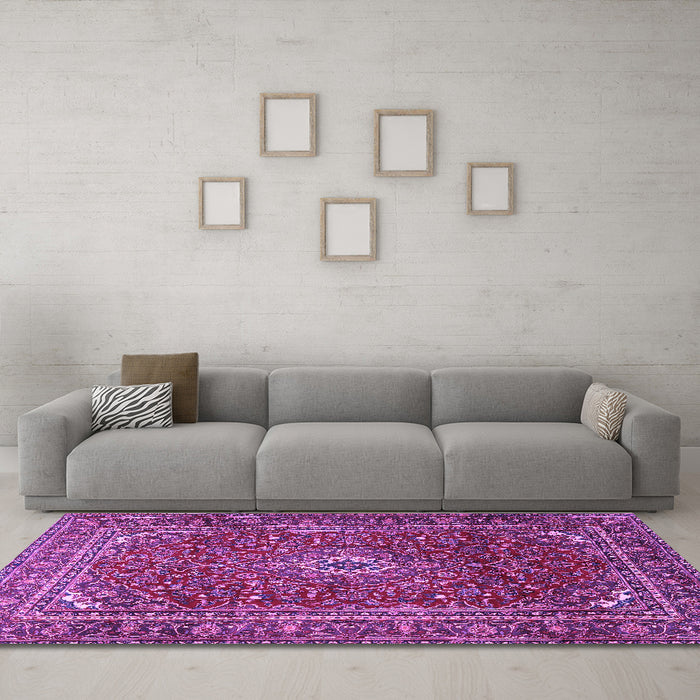 Machine Washable Persian Purple Traditional Area Rugs in a Living Room, wshtr2872pur