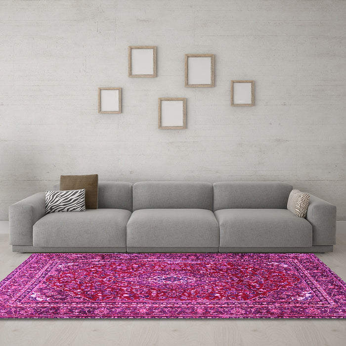 Machine Washable Persian Pink Traditional Rug in a Living Room, wshtr2872pnk