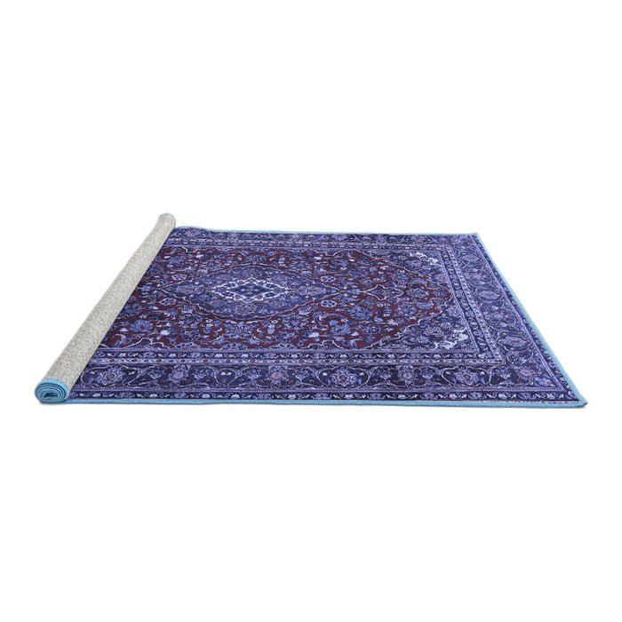 Sideview of Machine Washable Persian Blue Traditional Rug, wshtr2872blu