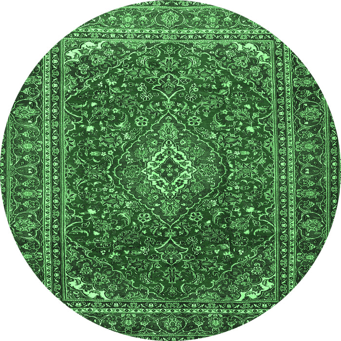 Round Machine Washable Persian Emerald Green Traditional Area Rugs, wshtr2872emgrn