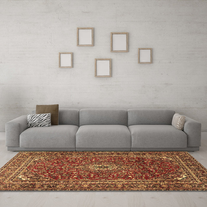 Machine Washable Persian Brown Traditional Rug in a Living Room,, wshtr2872brn