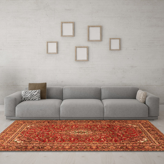 Machine Washable Persian Orange Traditional Area Rugs in a Living Room, wshtr2872org