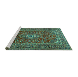 Sideview of Machine Washable Persian Turquoise Traditional Area Rugs, wshtr2872turq