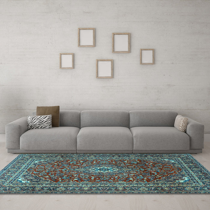 Machine Washable Persian Light Blue Traditional Rug in a Living Room, wshtr2872lblu