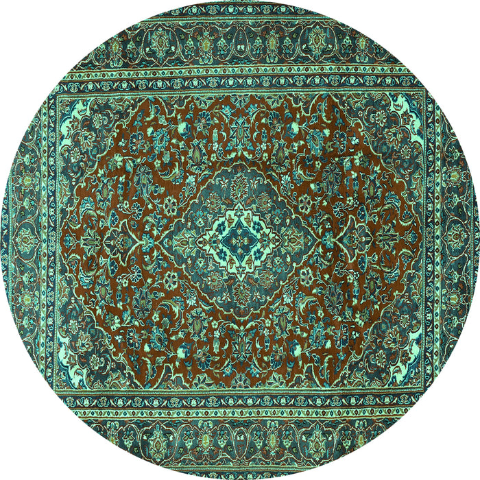 Round Machine Washable Persian Turquoise Traditional Area Rugs, wshtr2872turq