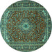 Round Machine Washable Persian Turquoise Traditional Area Rugs, wshtr2872turq