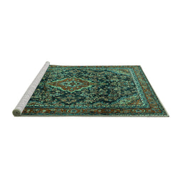 Sideview of Machine Washable Persian Turquoise Traditional Area Rugs, wshtr2873turq