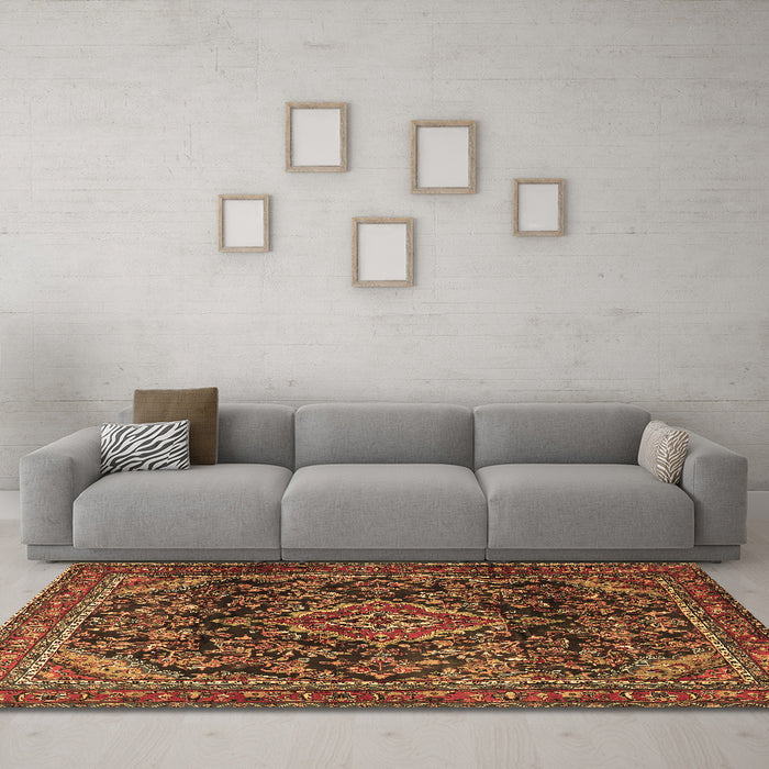 Machine Washable Persian Brown Traditional Rug in a Living Room,, wshtr2873brn