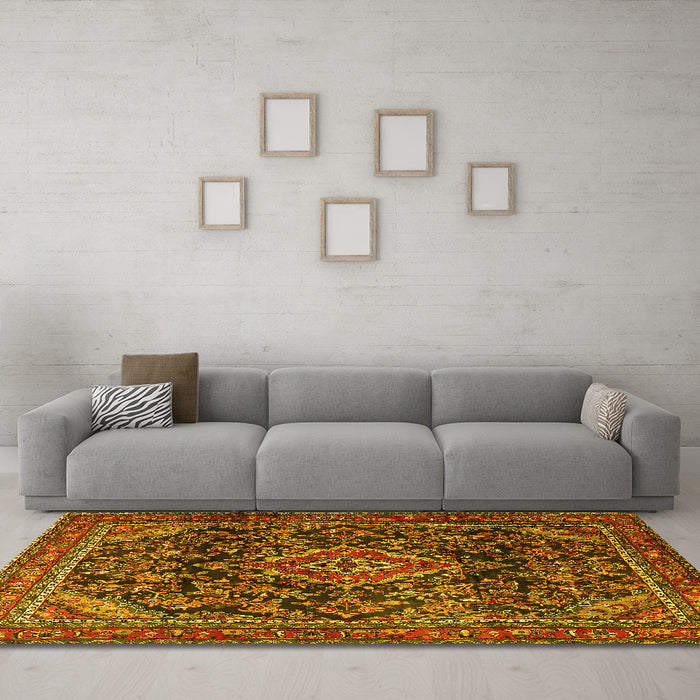 Machine Washable Persian Yellow Traditional Rug in a Living Room, wshtr2873yw