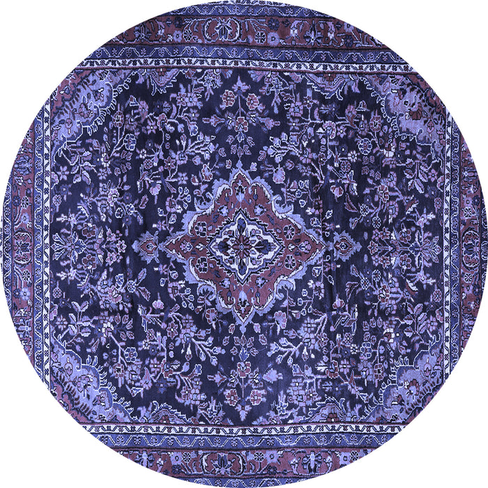 Round Machine Washable Persian Blue Traditional Rug, wshtr2873blu